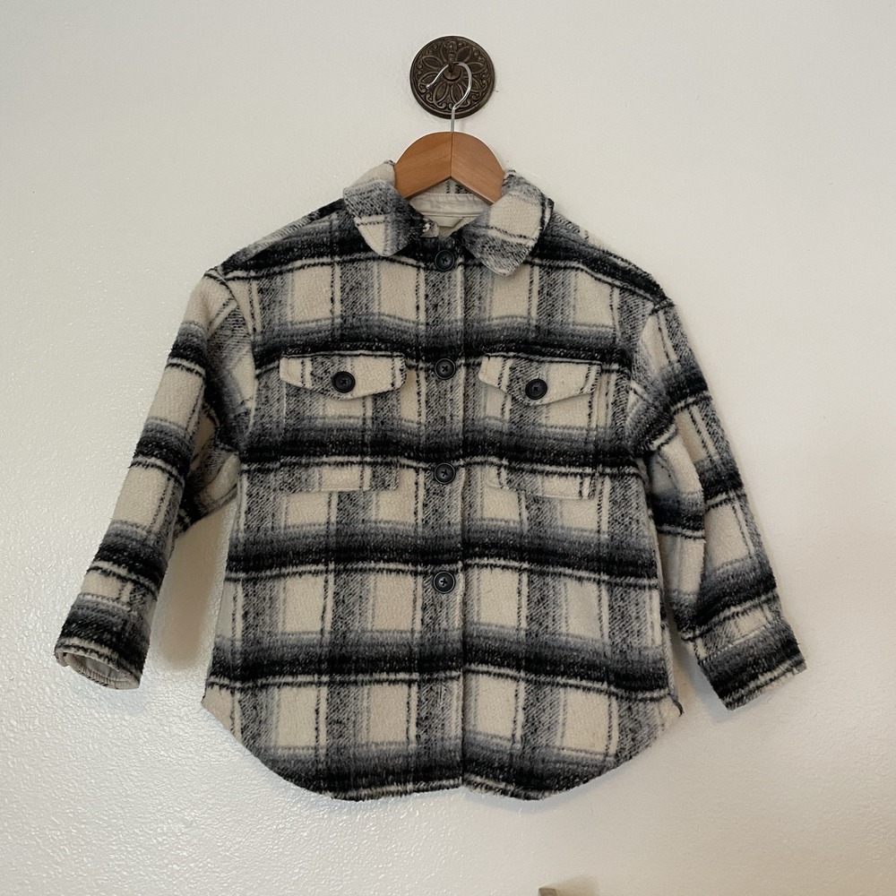 Gap Kids Plaid Shirt Jacket, Black & White, Size Small